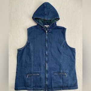 NorthStyle Denim Vest Plaid Flannel Lined Hooded Blue Zip Up Plus Size 2X